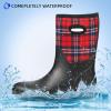 imageDKSUKO Women Rain Boots WaterproofRubber Tall Pull on Insulated Snow Mud ShoesRed Grid Handle