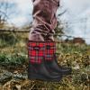 imageDKSUKO Women Rain Boots WaterproofRubber Tall Pull on Insulated Snow Mud ShoesRed Grid Handle