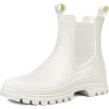 imageDKSUKO Womens Short Rain Boots Rubber Waterproof Garden Boots Elastic Slip On Ankle Chelsea Boot Fashion Insulated Rain Shoe for Outdoor Work Thick SolePure White