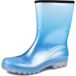imageDKSUKO Waterproof Womens Rain Boots insulatedLightweight Rubber fashion Boots in GardeningWarm and Comfortable Wide Calf Rain Boots with Glossy in OutdoorPearlized Blue Gradient