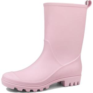imageDKSUKO Waterproof Womens Rain Boots insulatedLightweight Rubber fashion Boots in GardeningWarm and Comfortable Wide Calf Rain Boots with Glossy in OutdoorPink