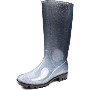 imageDKSUKO Waterproof Womens Rain Boots insulatedLightweight Rubber fashion Boots in GardeningWarm and Comfortable Wide Calf Rain Boots with Glossy in OutdoorBlack and White Gradient