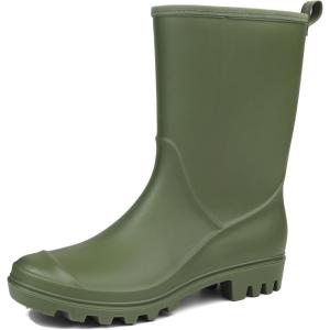 imageDKSUKO Waterproof Womens Rain Boots insulatedLightweight Rubber fashion Boots in GardeningWarm and Comfortable Wide Calf Rain Boots with Glossy in OutdoorOlive Green