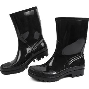 imageDKSUKO Waterproof Womens Rain Boots insulatedLightweight Rubber fashion Boots in GardeningWarm and Comfortable Wide Calf Rain Boots with Glossy in OutdoorBlack