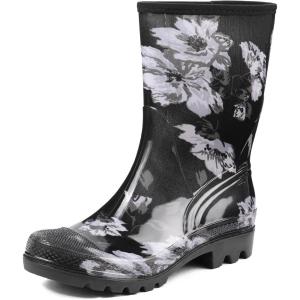 imageDKSUKO Waterproof Womens Rain Boots insulatedLightweight Rubber fashion Boots in GardeningWarm and Comfortable Wide Calf Rain Boots with Glossy in OutdoorWhite Flower