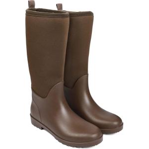 imageDKSUKO Women Rain Boots WaterproofRubber Tall Pull on Insulated Snow Mud ShoesRain Bootbrown 2