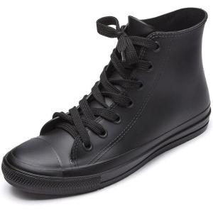 imageDKSUKO Womens Rain Boots Waterproof High Top Rain Shoes with Lace Up AntiSlip Garden ShoesBlack