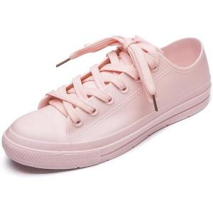 imageDKSUKO Womens Rain Boots Waterproof High Top Rain Shoes with Lace Up AntiSlip Garden ShoesPink Short