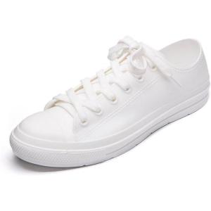 imageDKSUKO Womens Rain Boots Waterproof High Top Rain Shoes with Lace Up AntiSlip Garden ShoesWhite Short
