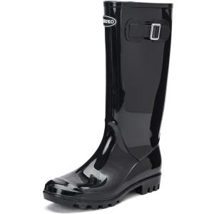 imageDKSUKO Womens Tall Rain Boots Garden Boots Waterproof Wellington Rubber BootsBright Black
