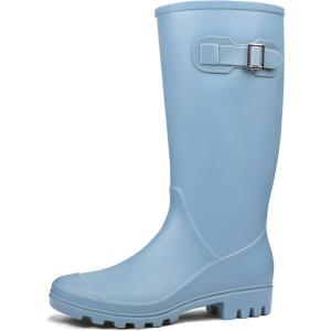 imageDKSUKO Womens Tall Rain Boots Garden Boots Waterproof Wellington Rubber BootsMatte Lake Blue