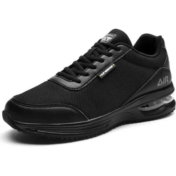 imageRomenSi Mens Work Shoes for Chefs Food Service Lightweight Air Walking Sneakers Breathable Slip Resistant Footwear Black