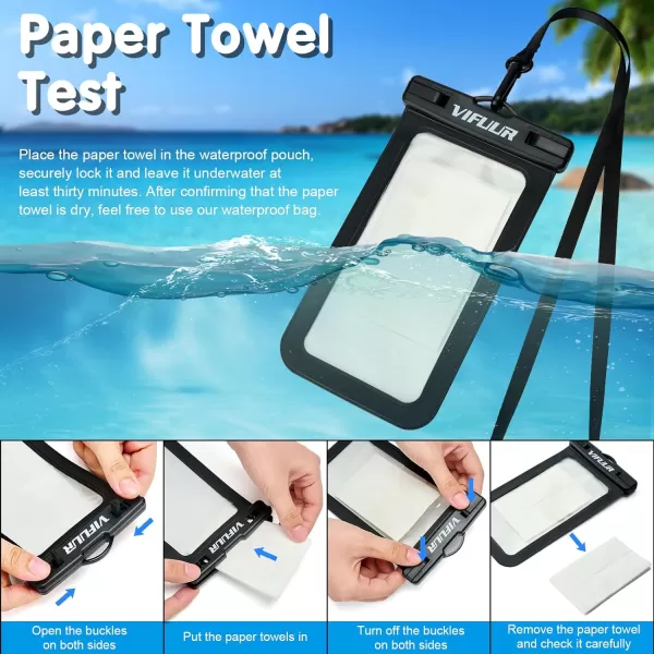 VIFUUR IPX8 Waterproof Phone Pouch Universal Cellphone Dry Bag Case Compatible for iPhone 15 14 13 12 Pro Max XS Plus Samsung Galaxy Phone Protector for Beach Diving Swimming -2 Pack Black/Black