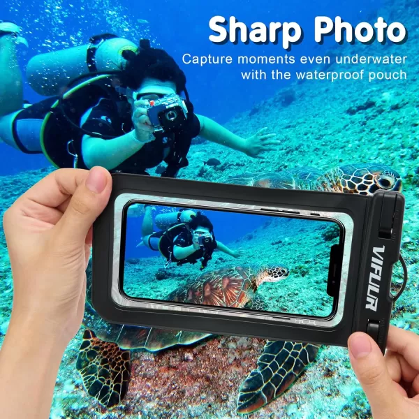 VIFUUR IPX8 Waterproof Phone Pouch Universal Cellphone Dry Bag Case Compatible for iPhone 15 14 13 12 Pro Max XS Plus Samsung Galaxy Phone Protector for Beach Diving Swimming -2 Pack Black/Black