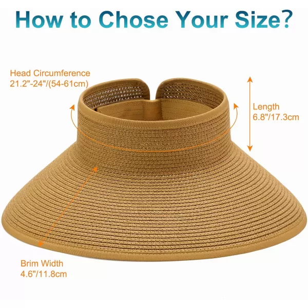 VIFUUR Sun Straw Hats Roll-up Ponytail Wide Brim Summer Visor for Womens Beach Hat Packable UPF UV Travel