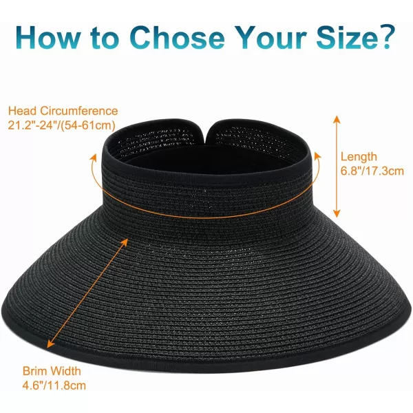 VIFUUR Sun Straw Hats Roll-up Ponytail Wide Brim Summer Visor for Womens Beach Hat Packable UPF UV Travel