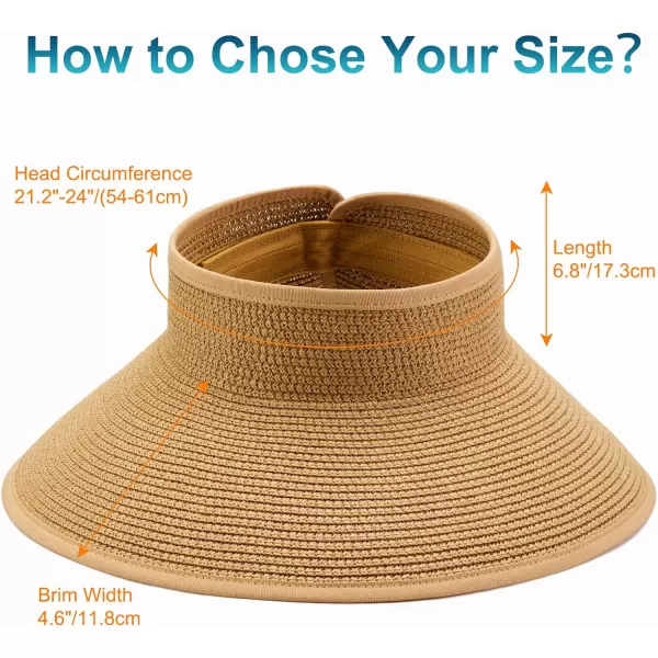 VIFUUR Sun Straw Hats Roll-up Ponytail Wide Brim Summer Visor for Womens Beach Hat Packable UPF UV Travel