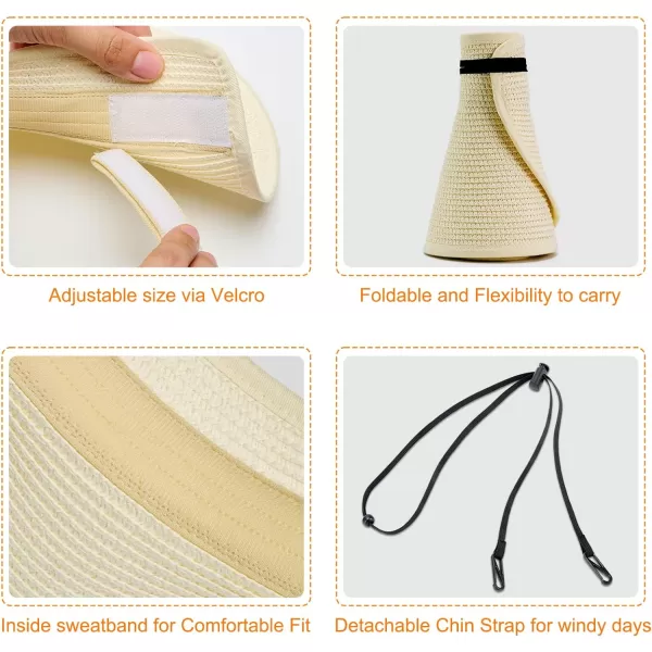 VIFUUR Sun Straw Hats Roll-up Ponytail Wide Brim Summer Visor for Womens Beach Hat Packable UPF UV Travel