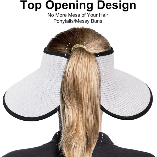 VIFUUR Sun Straw Hats Roll-up Ponytail Wide Brim Summer Visor for Womens Beach Hat Packable UPF UV Travel