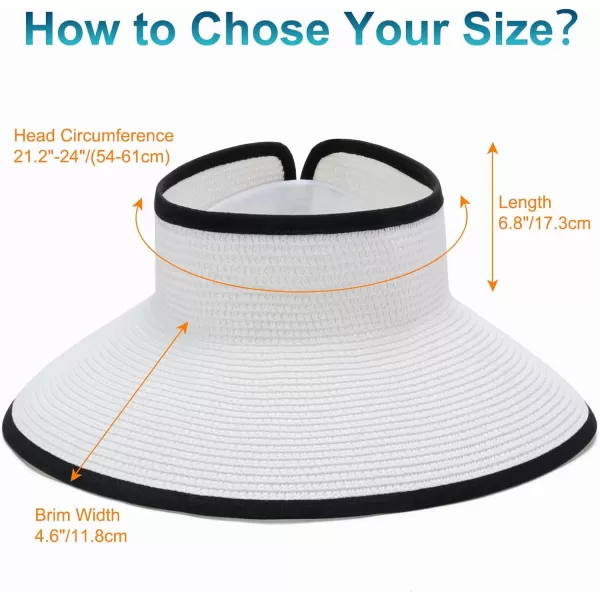 VIFUUR Sun Straw Hats Roll-up Ponytail Wide Brim Summer Visor for Womens Beach Hat Packable UPF UV Travel