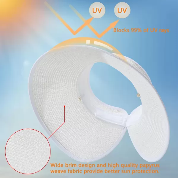 VIFUUR Sun Straw Hats Roll-up Ponytail Wide Brim Summer Visor for Womens Beach Hat Packable UPF UV Travel