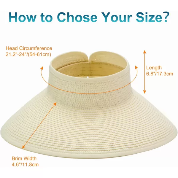 VIFUUR Sun Straw Hats Roll-up Ponytail Wide Brim Summer Visor for Womens Beach Hat Packable UPF UV Travel