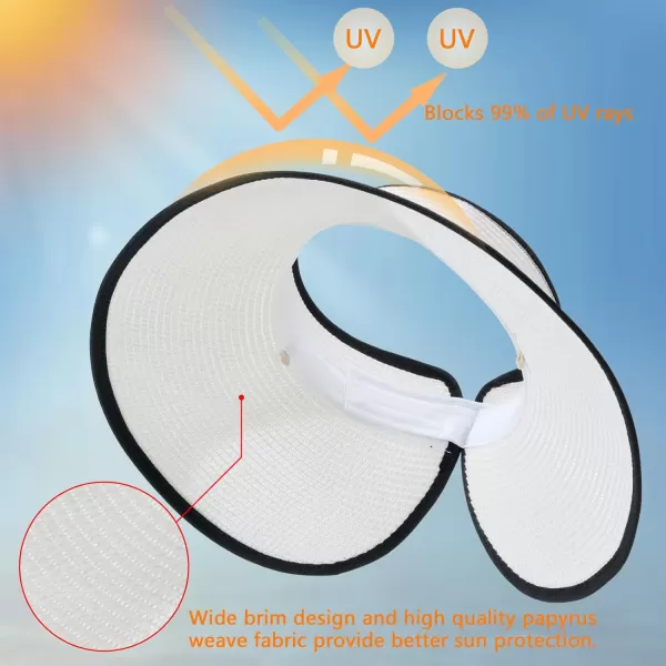 VIFUUR Sun Straw Hats Roll-up Ponytail Wide Brim Summer Visor for Womens Beach Hat Packable UPF UV Travel