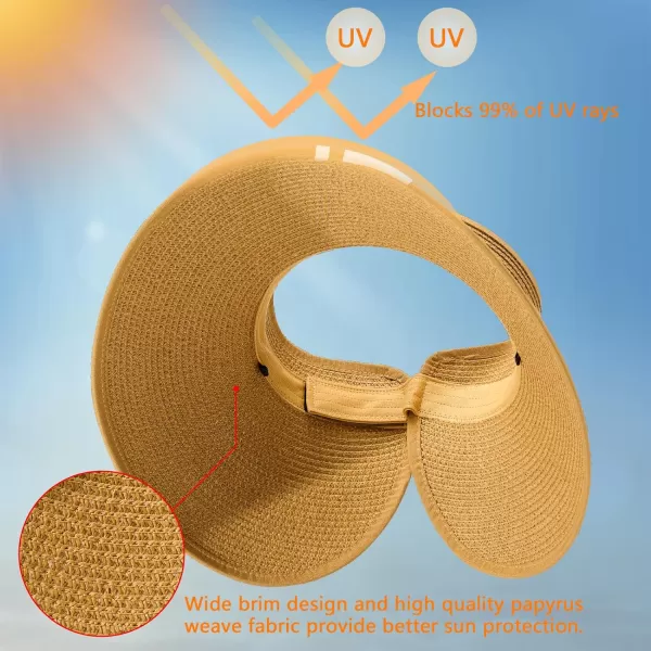 VIFUUR Sun Straw Hats Roll-up Ponytail Wide Brim Summer Visor for Womens Beach Hat Packable UPF UV Travel