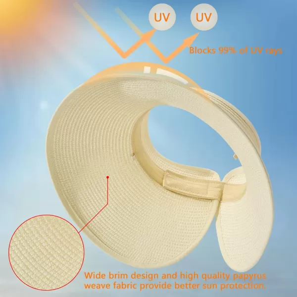 VIFUUR Sun Straw Hats Roll-up Ponytail Wide Brim Summer Visor for Womens Beach Hat Packable UPF UV Travel