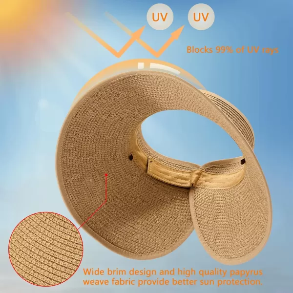 VIFUUR Sun Straw Hats Roll-up Ponytail Wide Brim Summer Visor for Womens Beach Hat Packable UPF UV Travel