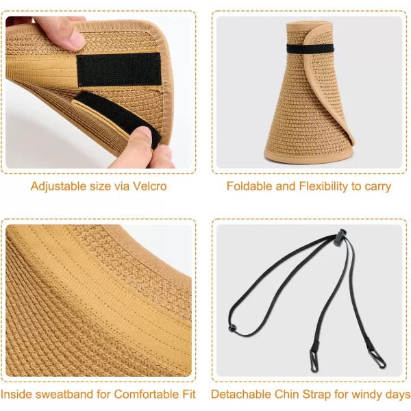 VIFUUR Sun Straw Hats Roll-up Ponytail Wide Brim Summer Visor for Womens Beach Hat Packable UPF UV Travel