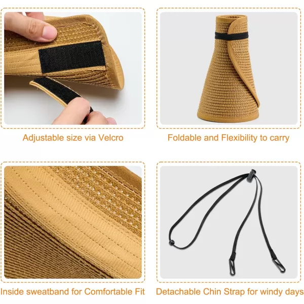 VIFUUR Sun Straw Hats Roll-up Ponytail Wide Brim Summer Visor for Womens Beach Hat Packable UPF UV Travel
