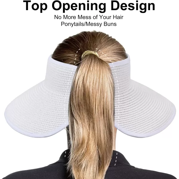 VIFUUR Sun Straw Hats Roll-up Ponytail Wide Brim Summer Visor for Womens Beach Hat Packable UPF UV Travel