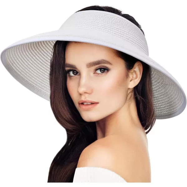 VIFUUR Sun Straw Hats Roll-up Ponytail Wide Brim Summer Visor for Womens Beach Hat Packable UPF UV Travel
