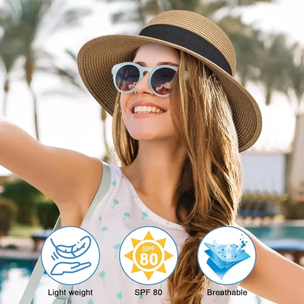 VIFUUR Womens Straw Hats Wide Brim Summer Visor Beach Sun Hat Packable UPF UV Foldable Travel