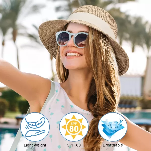 VIFUUR Womens Straw Hats Wide Brim Summer Visor Beach Sun Hat Packable UPF UV Foldable Travel