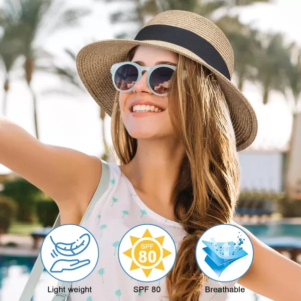 VIFUUR Womens Straw Hats Wide Brim Summer Visor Beach Sun Hat Packable UPF UV Foldable Travel