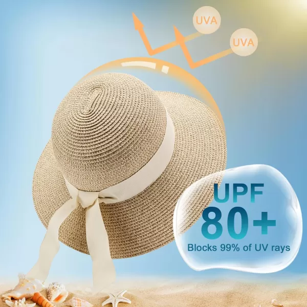 VIFUUR Womens Straw Hats Wide Brim Summer Visor Beach Sun Hat Packable UPF UV Foldable Travel