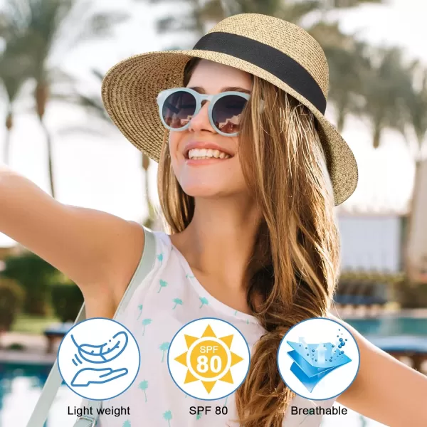 VIFUUR Womens Straw Hats Wide Brim Summer Visor Beach Sun Hat Packable UPF UV Foldable Travel