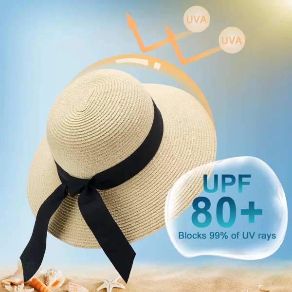 VIFUUR Womens Straw Hats Wide Brim Summer Visor Beach Sun Hat Packable UPF UV Foldable Travel