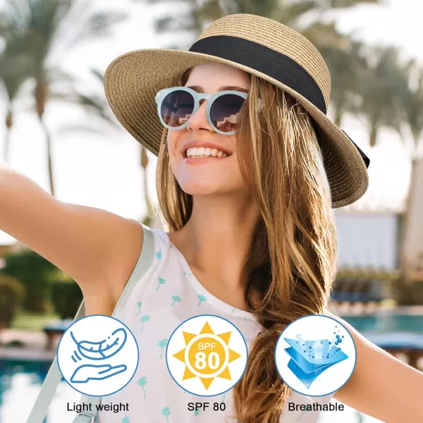 VIFUUR Womens Straw Hats Wide Brim Summer Visor Beach Sun Hat Packable UPF UV Foldable Travel