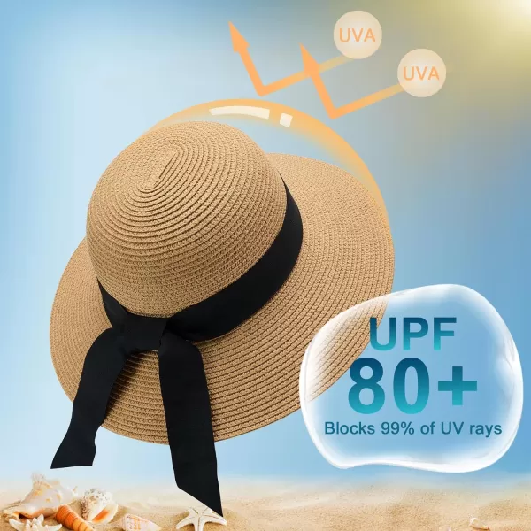 VIFUUR Womens Straw Hats Wide Brim Summer Visor Beach Sun Hat Packable UPF UV Foldable Travel