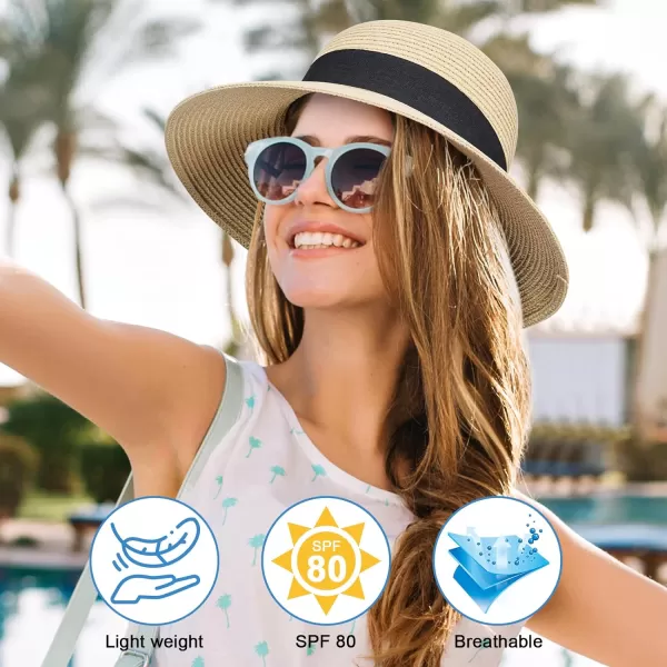 VIFUUR Womens Straw Hats Wide Brim Summer Visor Beach Sun Hat Packable UPF UV Foldable Travel