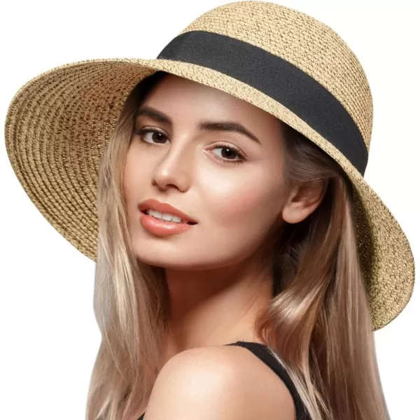 VIFUUR Womens Straw Hats Wide Brim Summer Visor Beach Sun Hat Packable UPF UV Foldable Travel