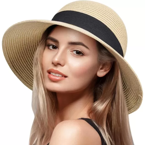 VIFUUR Womens Straw Hats Wide Brim Summer Visor Beach Sun Hat Packable UPF UV Foldable Travel