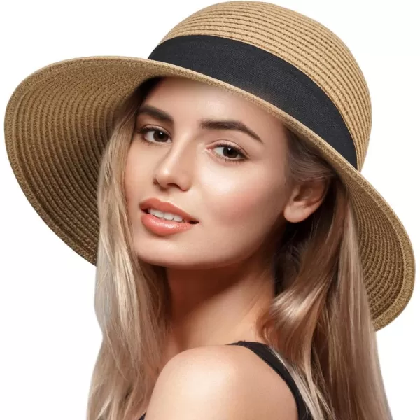 VIFUUR Womens Straw Hats Wide Brim Summer Visor Beach Sun Hat Packable UPF UV Foldable Travel