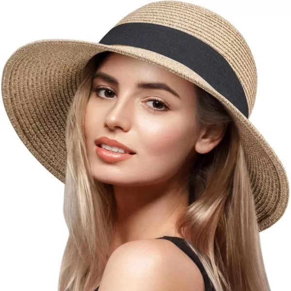 VIFUUR Womens Straw Hats Wide Brim Summer Visor Beach Sun Hat Packable UPF UV Foldable Travel