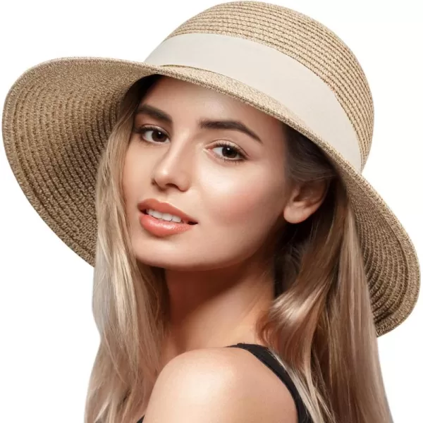 VIFUUR Womens Straw Hats Wide Brim Summer Visor Beach Sun Hat Packable UPF UV Foldable Travel