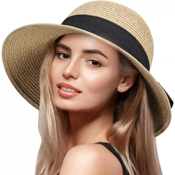 VIFUUR Womens Straw Hats Wide Brim Summer Visor Beach Sun Hat Packable UPF UV Foldable Travel