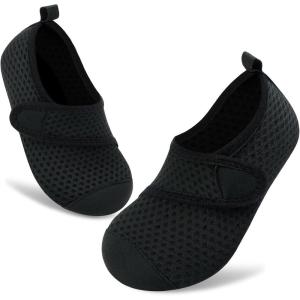 imageVIFUUR Kids Water Shoes Boys Girls Barefoot Water Sports Socks HookampampLoop Beach Shoes Quick Dry Aqua Socks Swim Walking Outdoor Sports for ToddlerBlack Circle